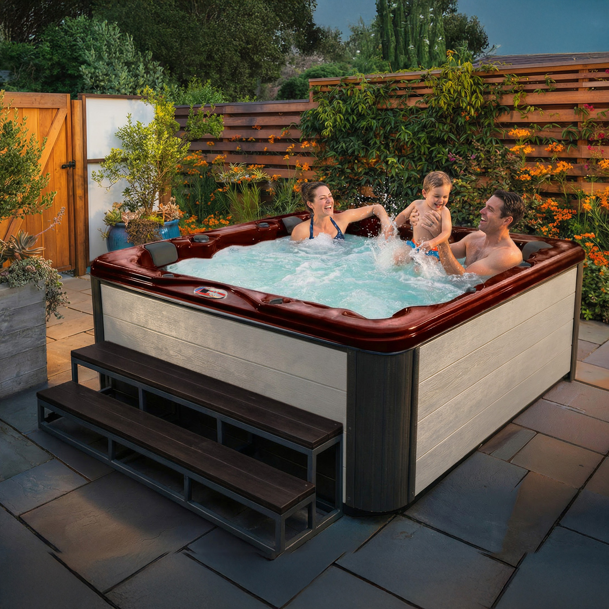 6-Person 56-Jet Premium Acrylic Lounge Spa Standard Hot Tub with Bluetooth Sound System and LED Waterfall
