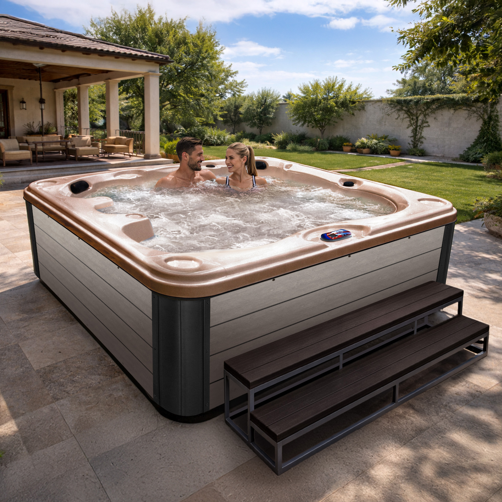 7-Person 40-Jet Premium Acrylic Bench Spa Standard Hot Tub with Ozonator and 5.5kW Heater