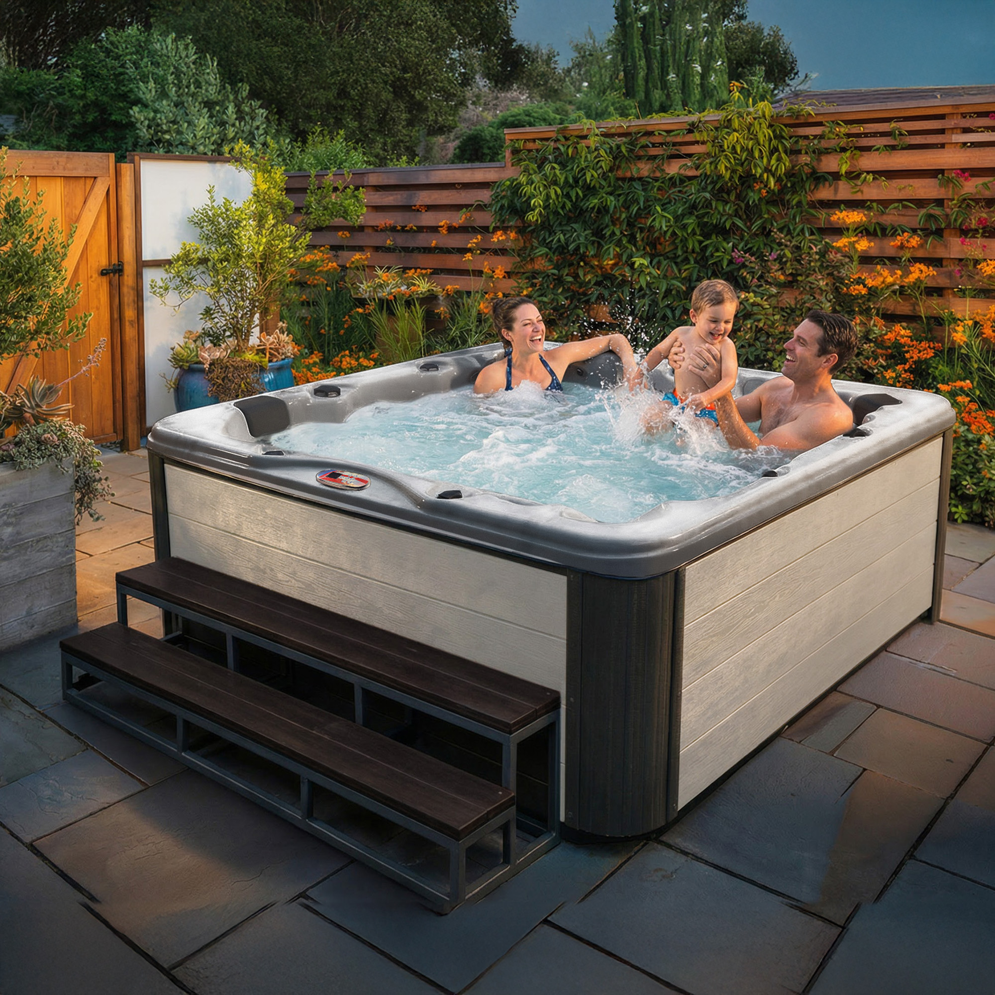 6-Person 72-Jet Premium Acrylic Bench Spa Standard Hot Tub with Bluetooth Sound System and LED Waterfall