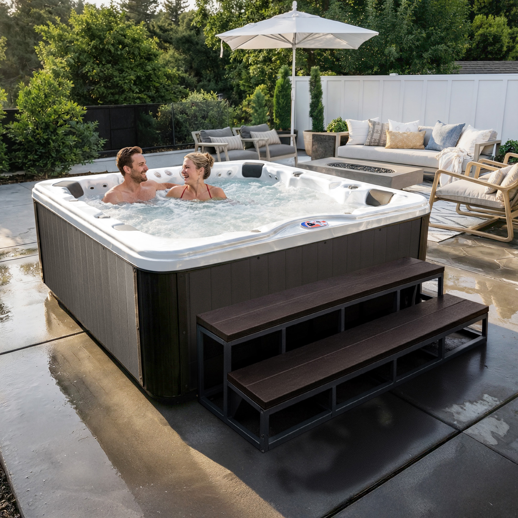 7-Person 72-Jet Premium Acrylic Bench Spa Standard Hot Tub with Bluetooth Sound System and LED Waterfall