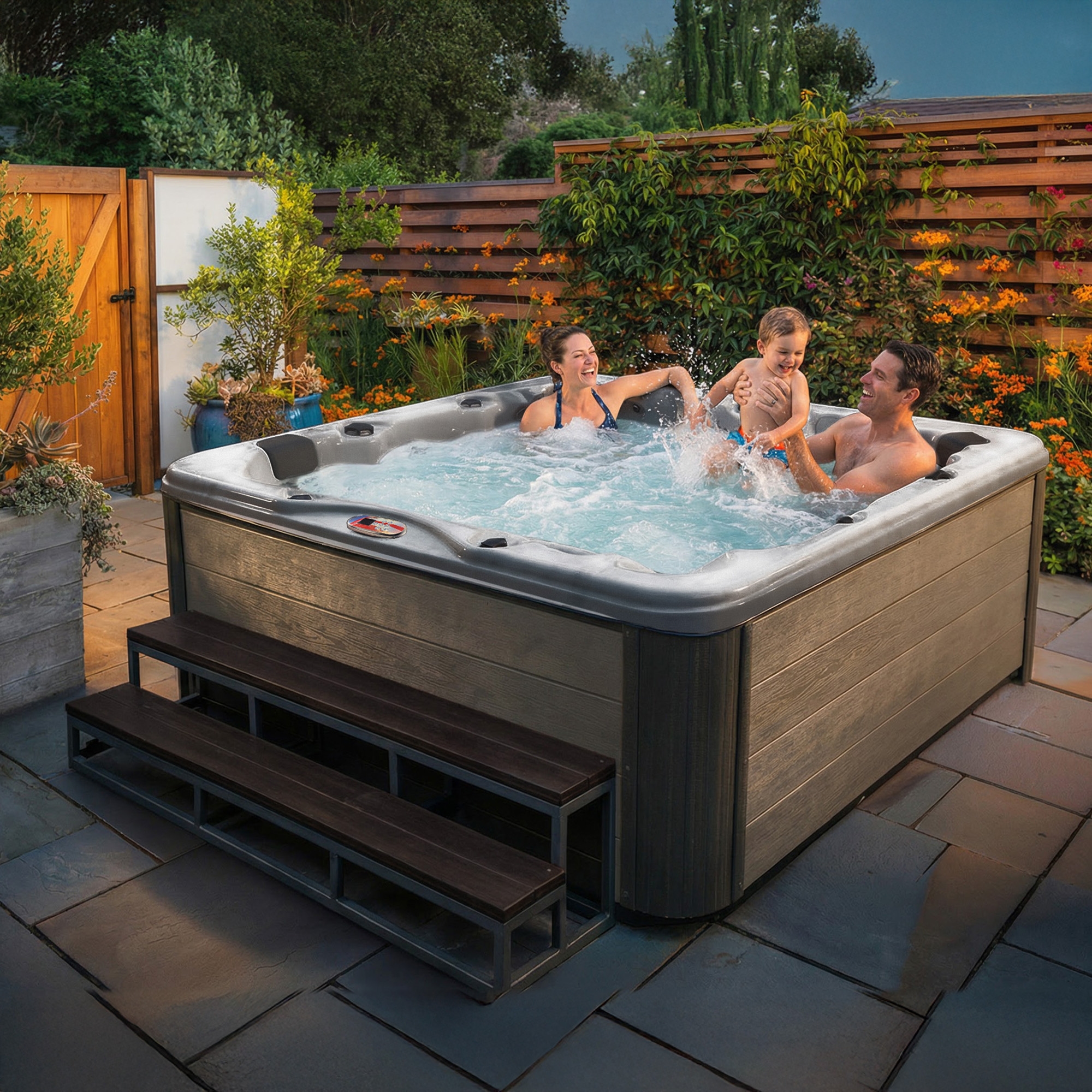 6-Person 72-Jet Premium Acrylic Bench Spa Standard Hot Tub with Bluetooth Sound System and LED Waterfall