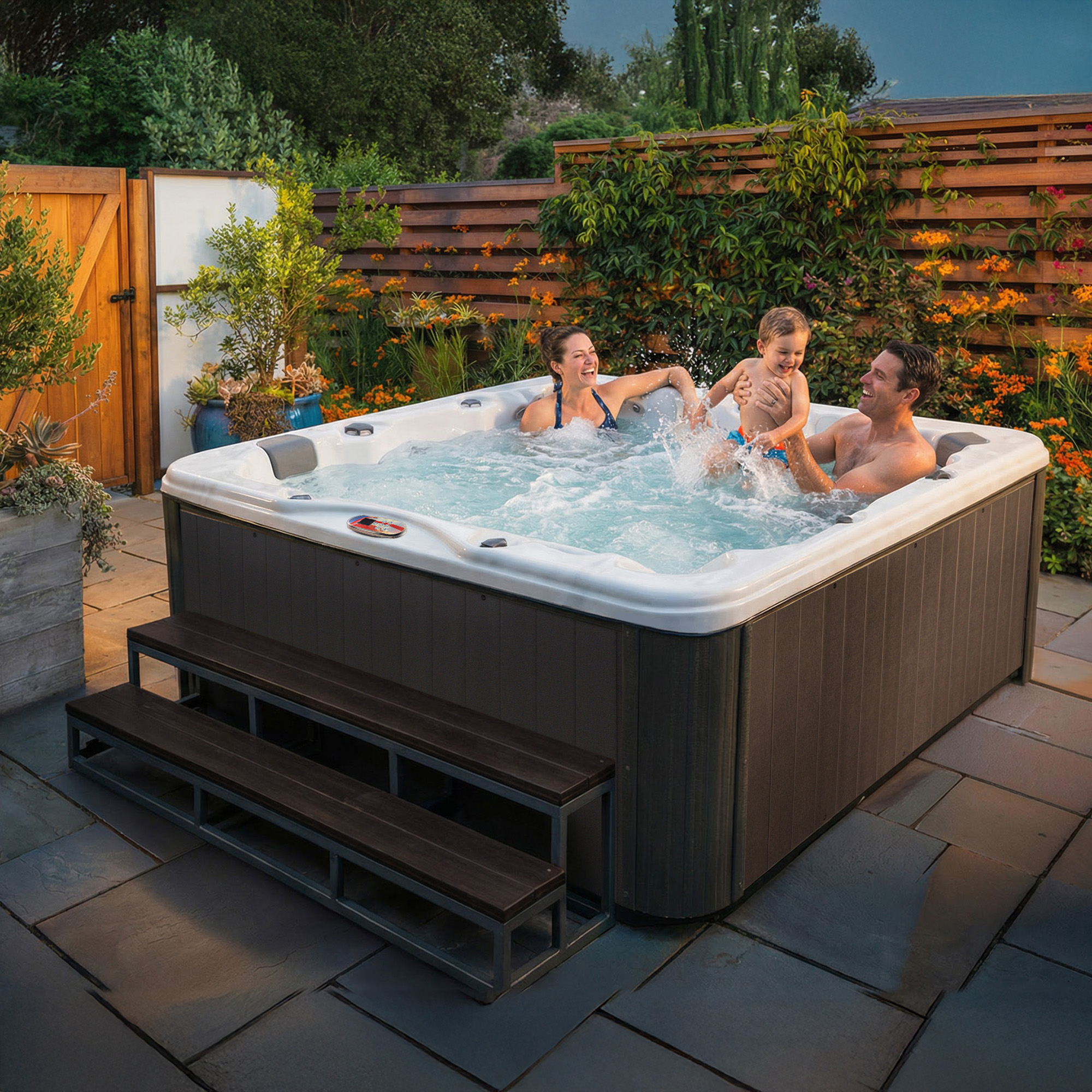 6-Person 72-Jet Premium Acrylic Bench Spa Standard Hot Tub with Bluetooth Sound System and LED Waterfall