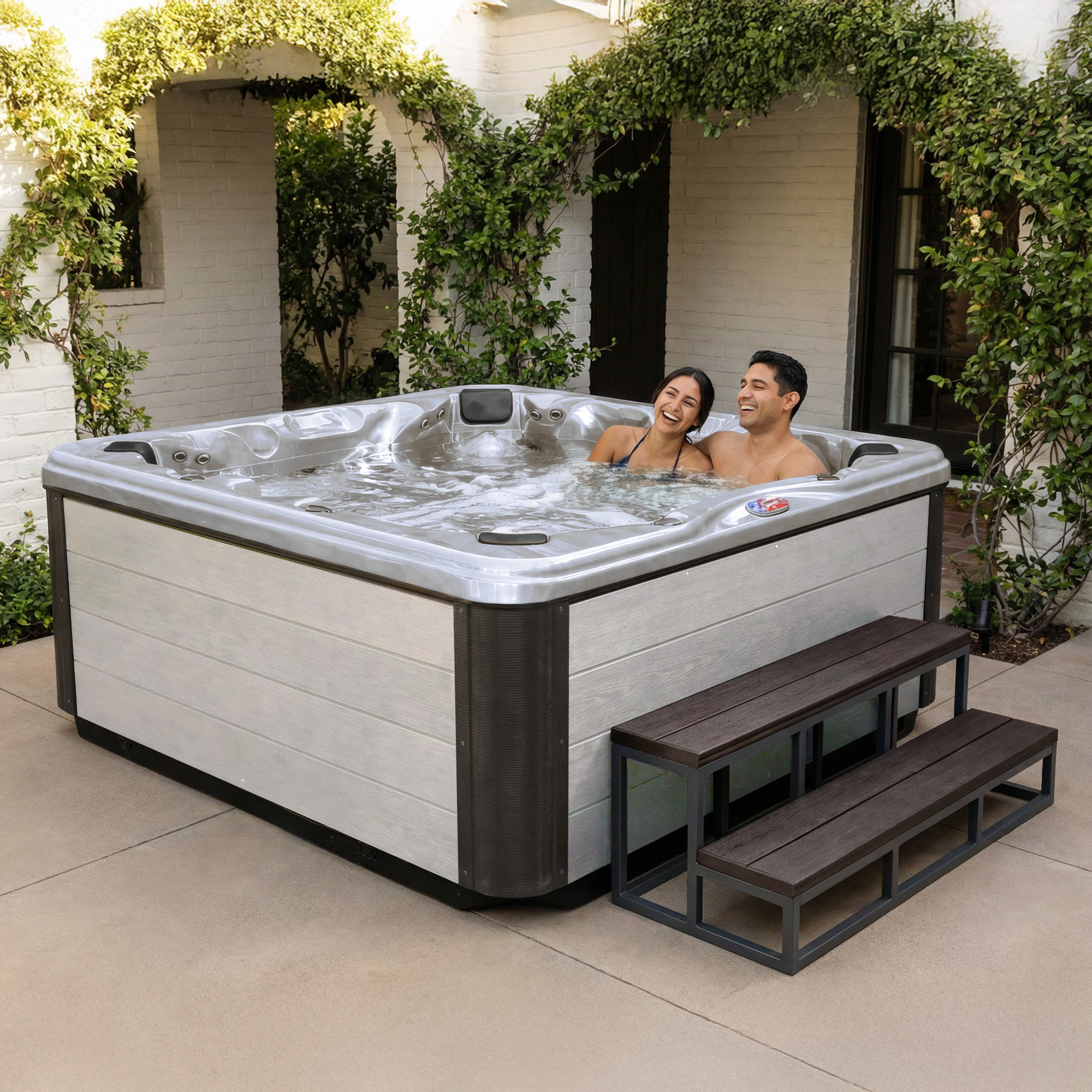 7-Person 45-Jet Premium Acrylic Bench Spa Standard Hot Tub with Ozonator and Bluetooth Sound System