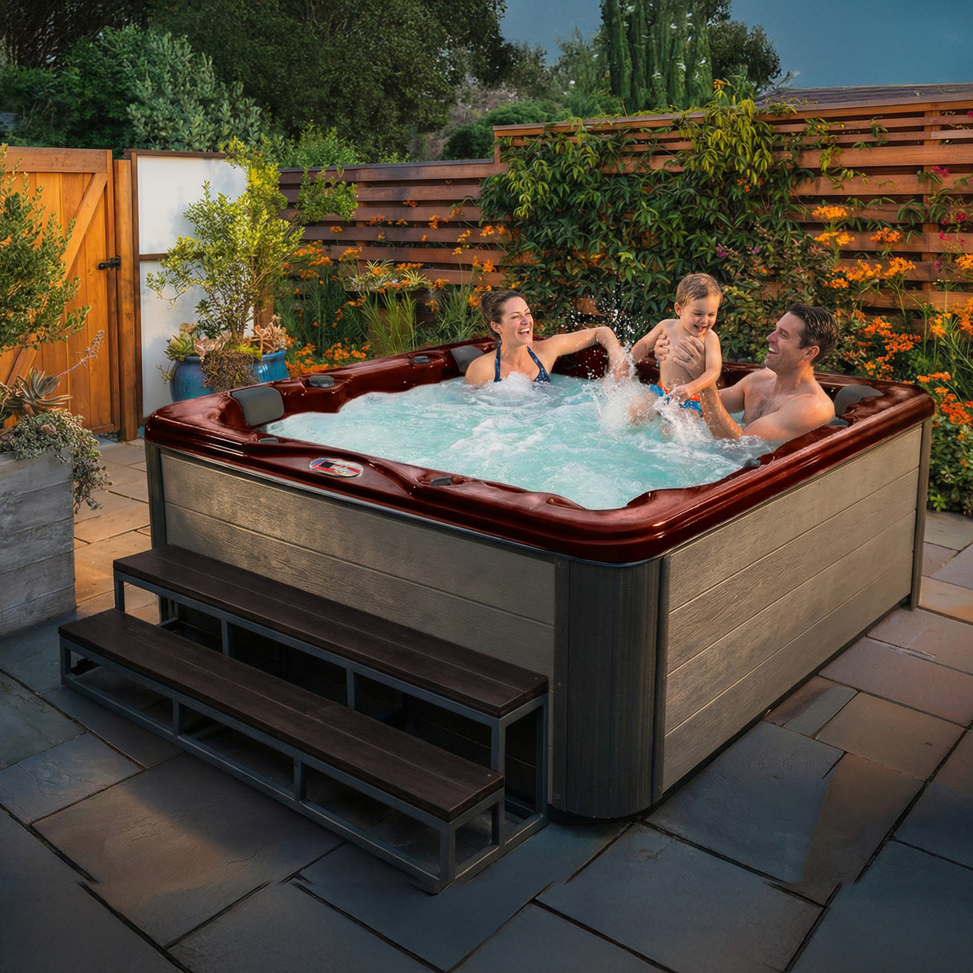 6-Person 56-Jet Premium Acrylic Lounge Spa Standard Hot Tub with Bluetooth Sound System and LED Waterfall