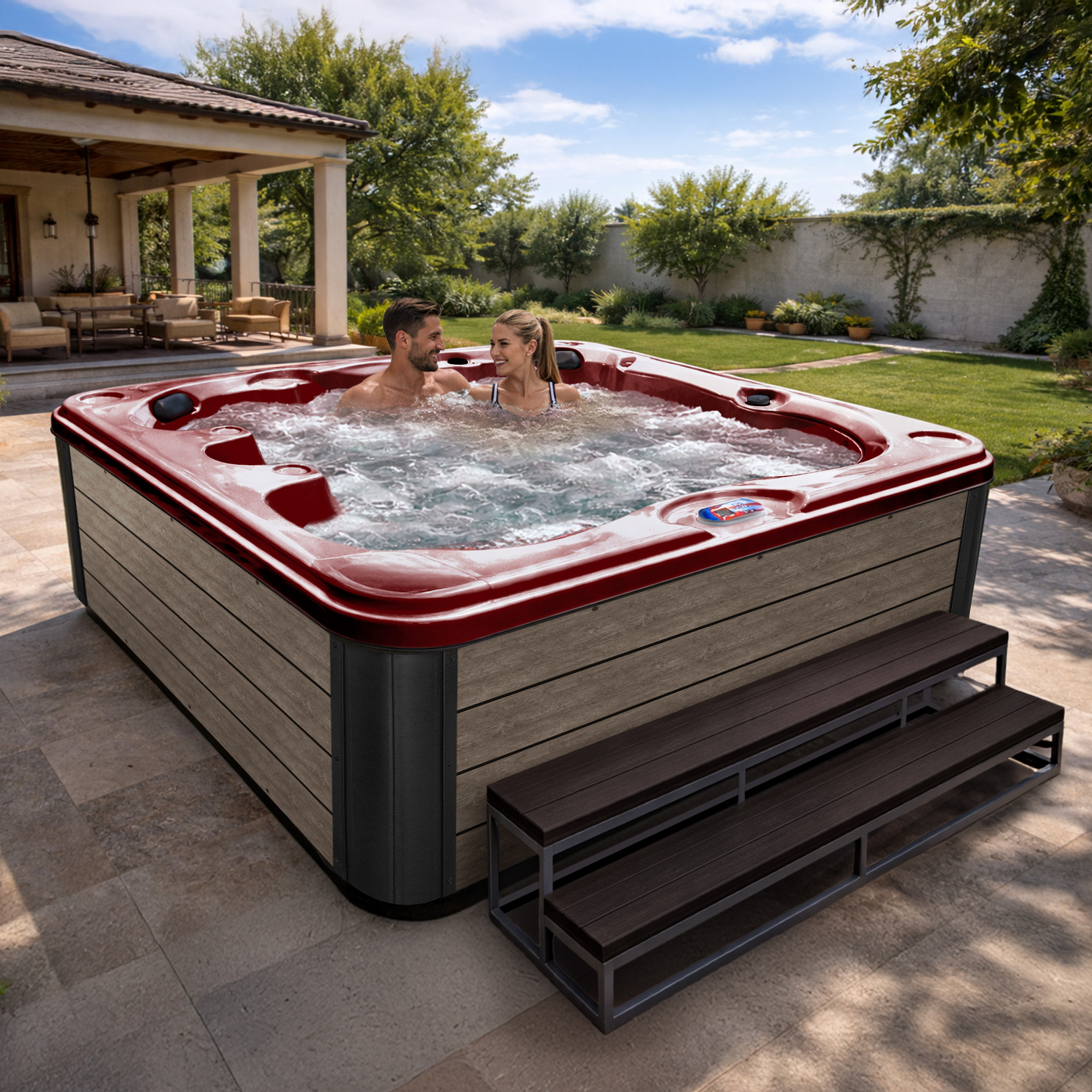 7-Person 40-Jet Premium Acrylic Bench Spa Standard Hot Tub with Ozonator and 5.5kW Heater