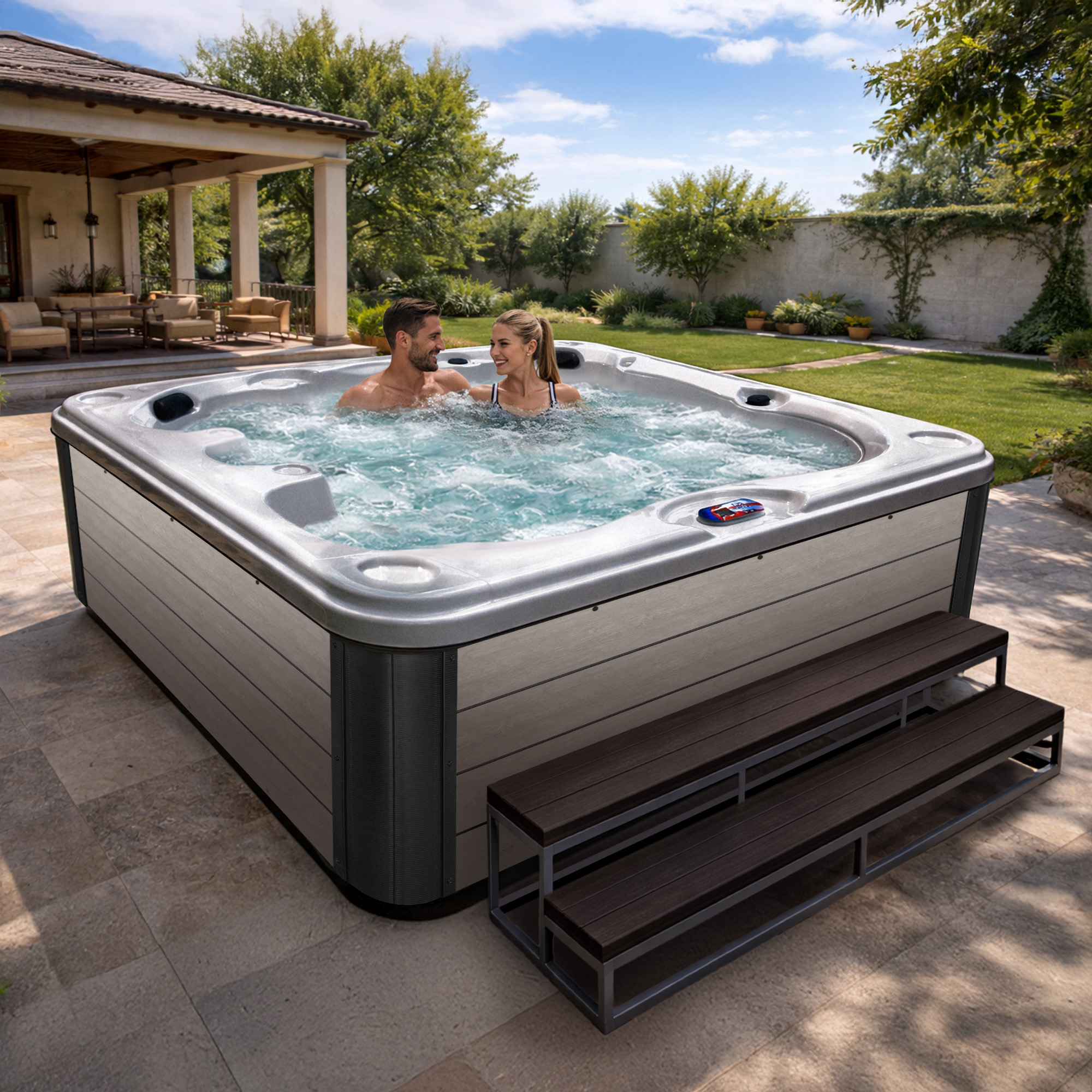 7-Person 40-Jet Premium Acrylic Bench Spa Standard Hot Tub with Ozonator and 5.5kW Heater