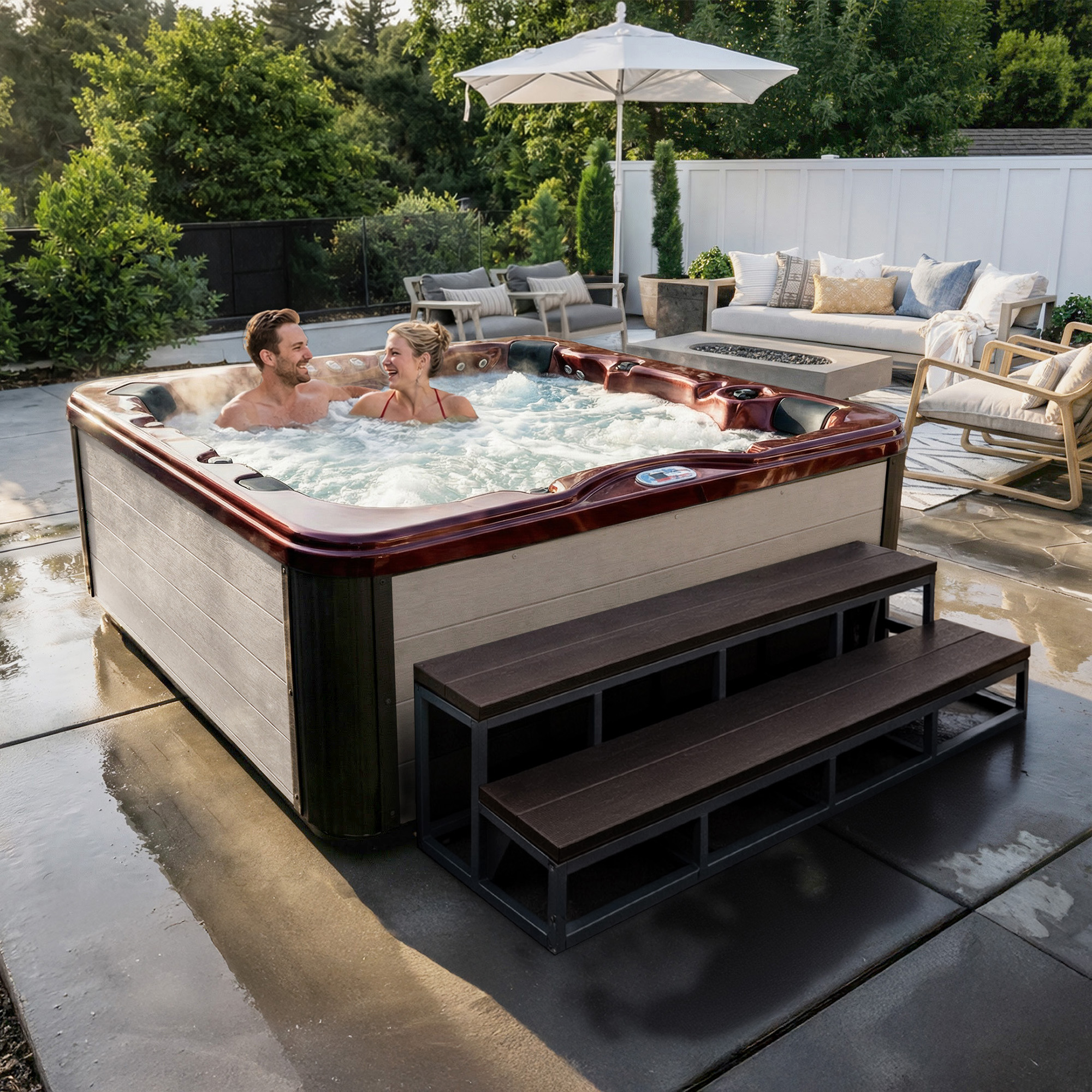 7-Person 72-Jet Premium Acrylic Bench Spa Standard Hot Tub with Bluetooth Sound System and LED Waterfall