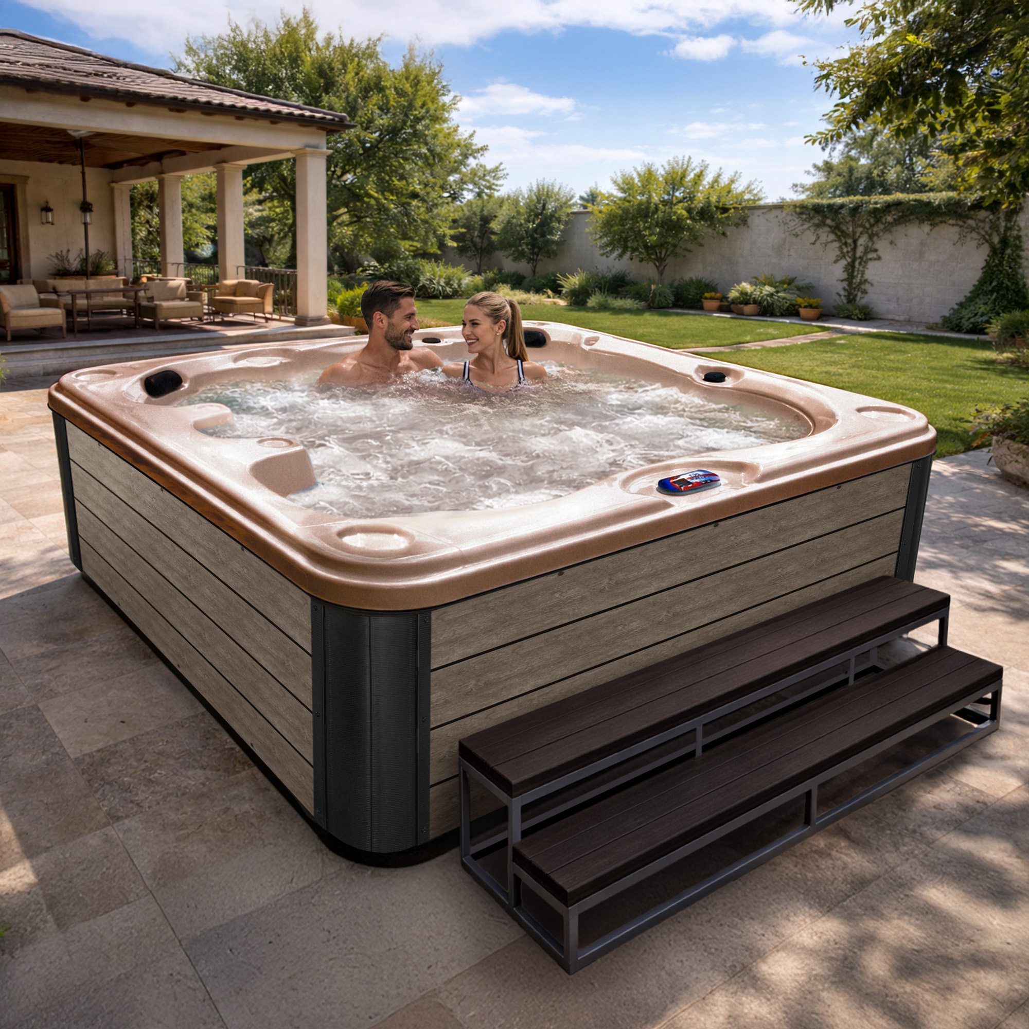 7-Person 40-Jet Premium Acrylic Bench Spa Standard Hot Tub with Ozonator and 5.5kW Heater