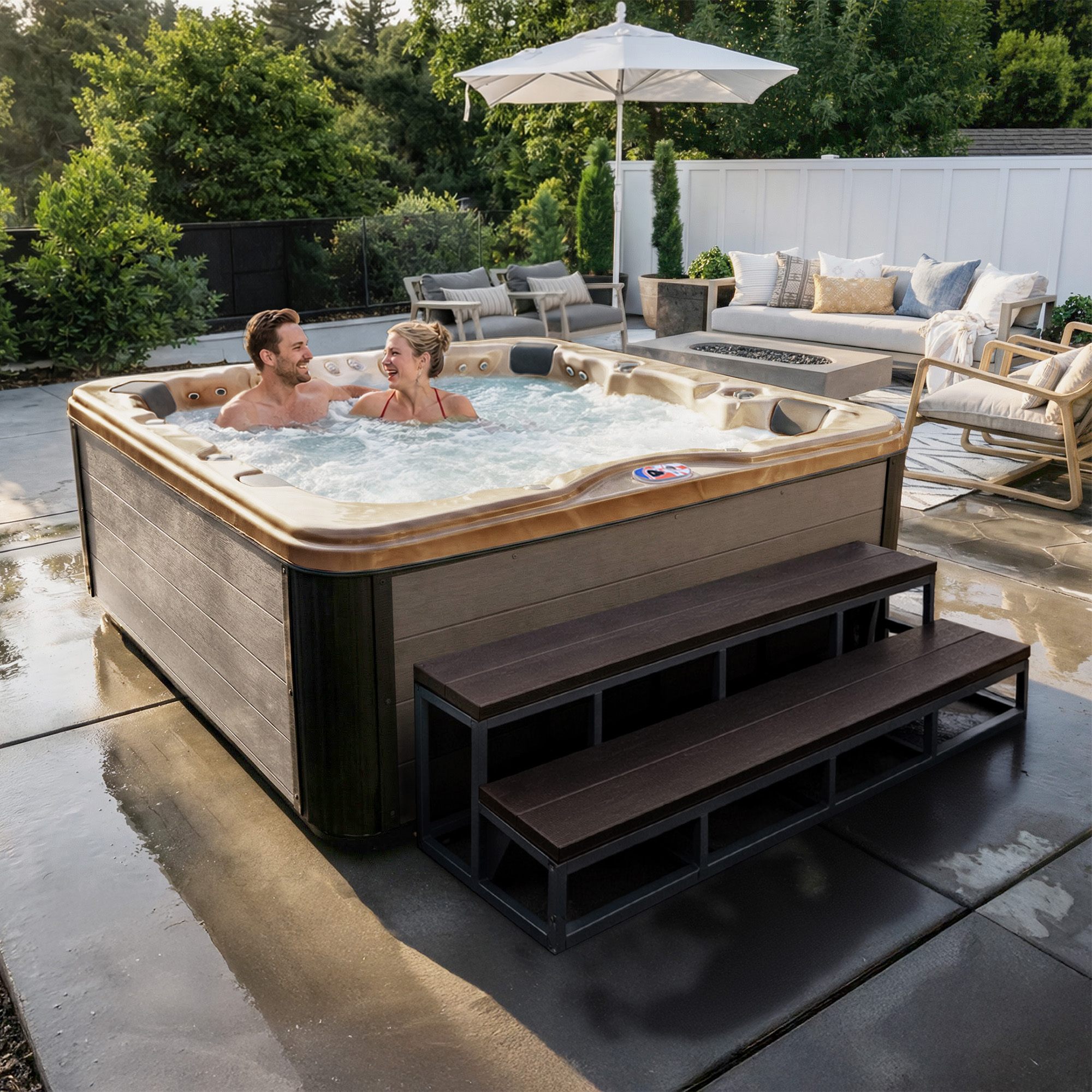 7-Person 72-Jet Premium Acrylic Bench Spa Standard Hot Tub with Bluetooth Sound System and LED Waterfall