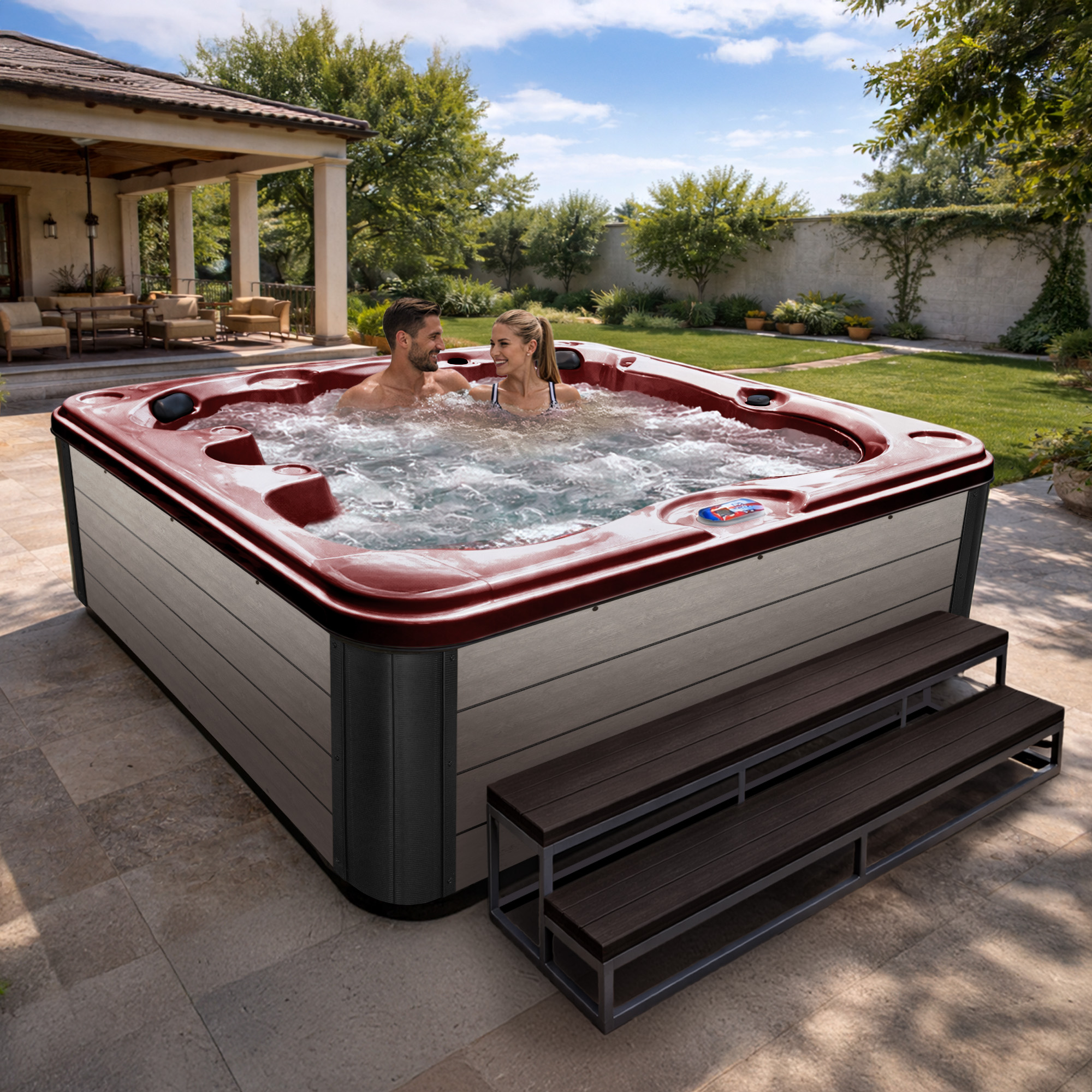 7-Person 40-Jet Premium Acrylic Bench Spa Standard Hot Tub with Ozonator and 5.5kW Heater