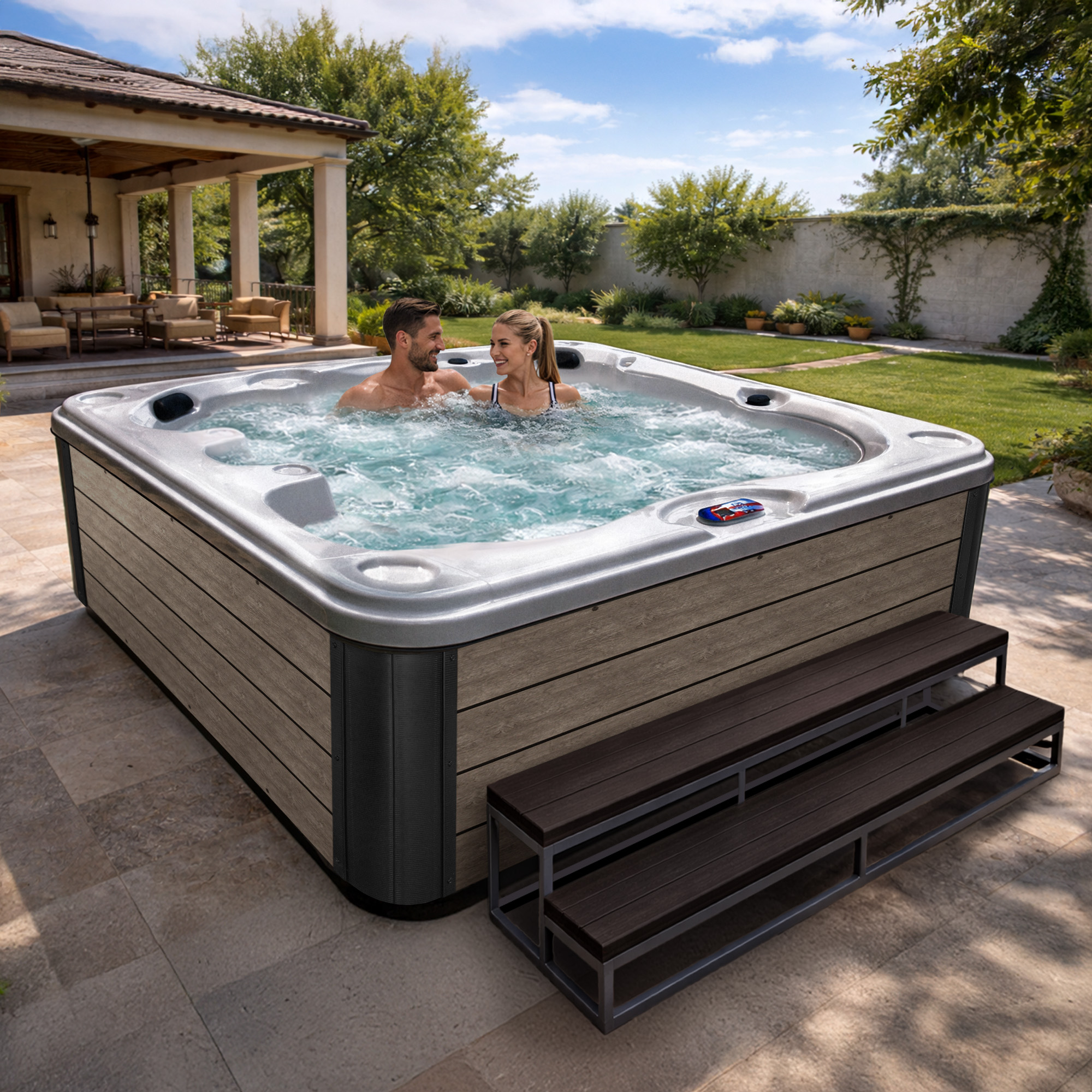 7-Person 40-Jet Premium Acrylic Bench Spa Standard Hot Tub with Ozonator and 5.5kW Heater