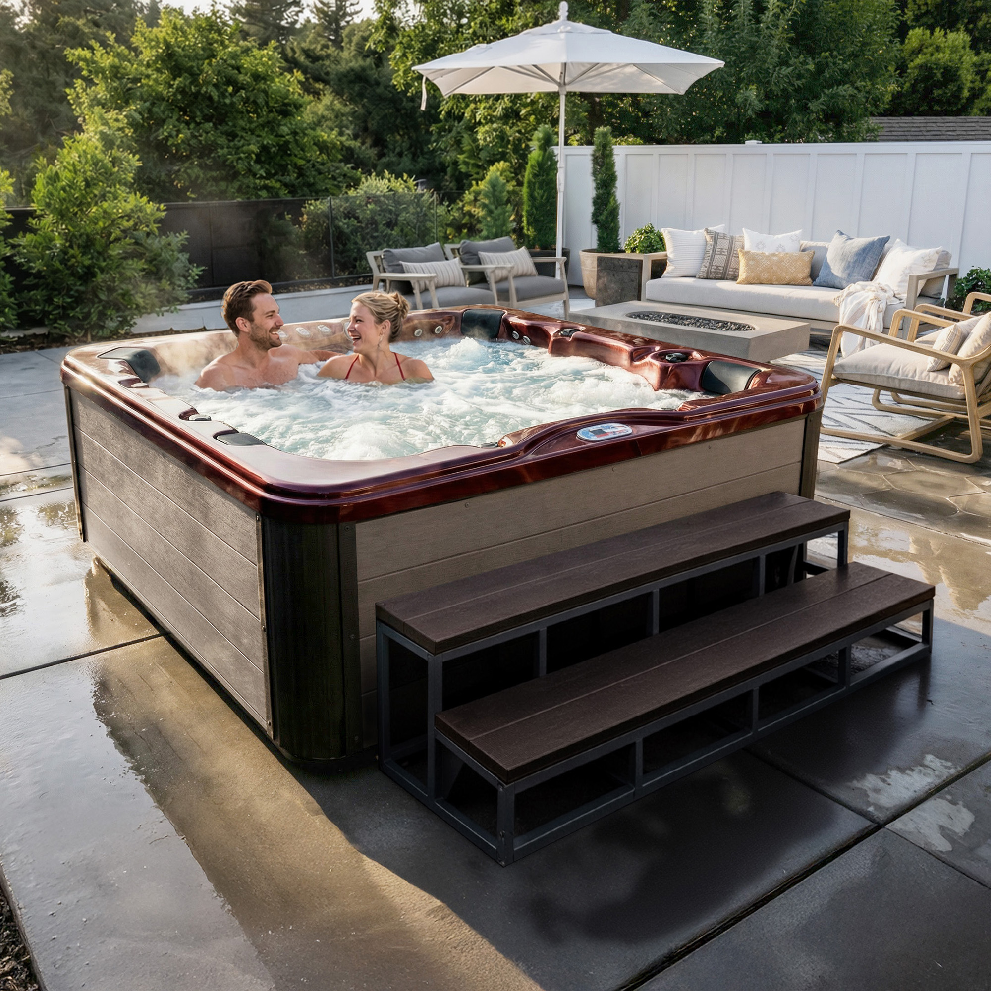 7-Person 72-Jet Premium Acrylic Bench Spa Standard Hot Tub with Bluetooth Sound System and LED Waterfall