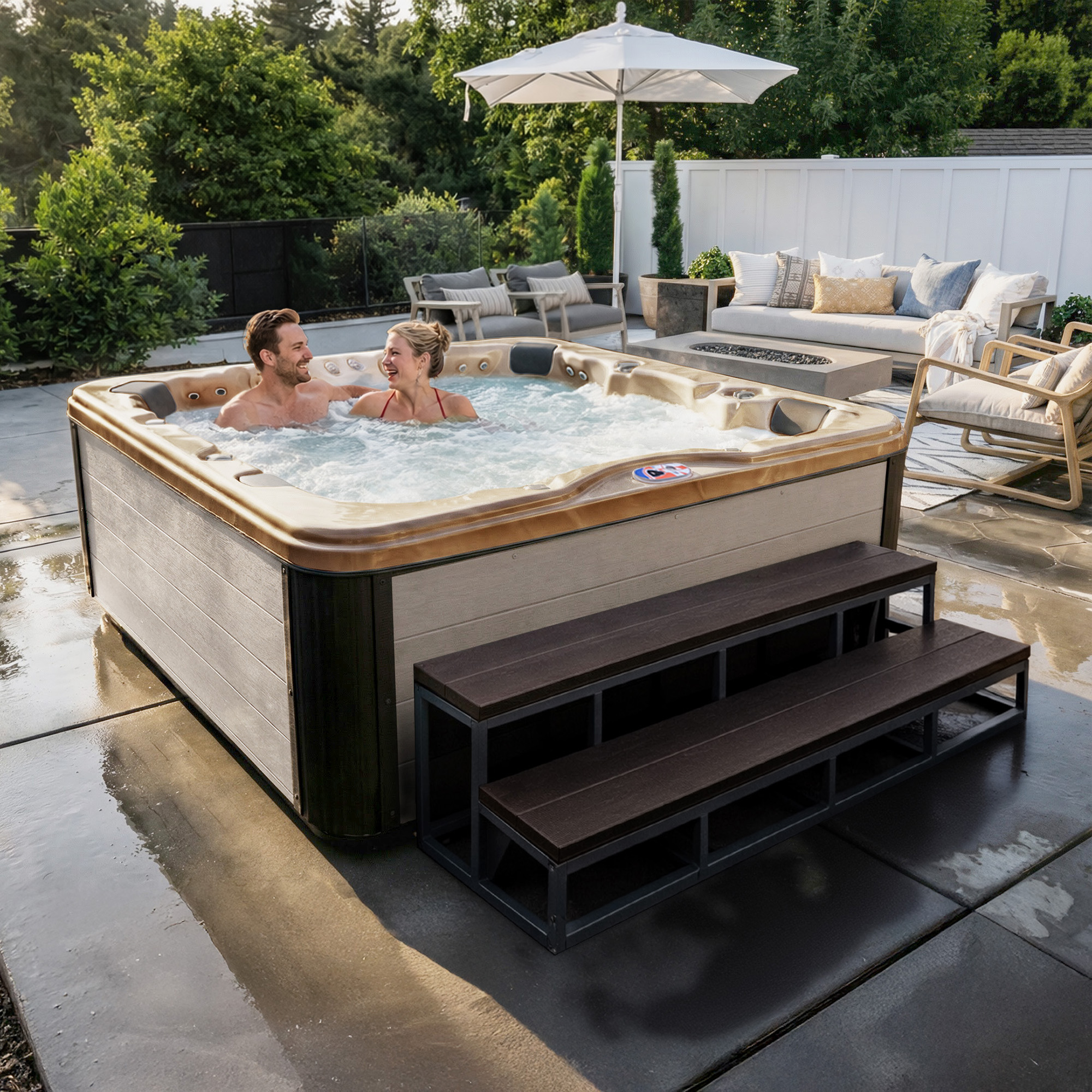 7-Person 72-Jet Premium Acrylic Bench Spa Standard Hot Tub with Bluetooth Sound System and LED Waterfall