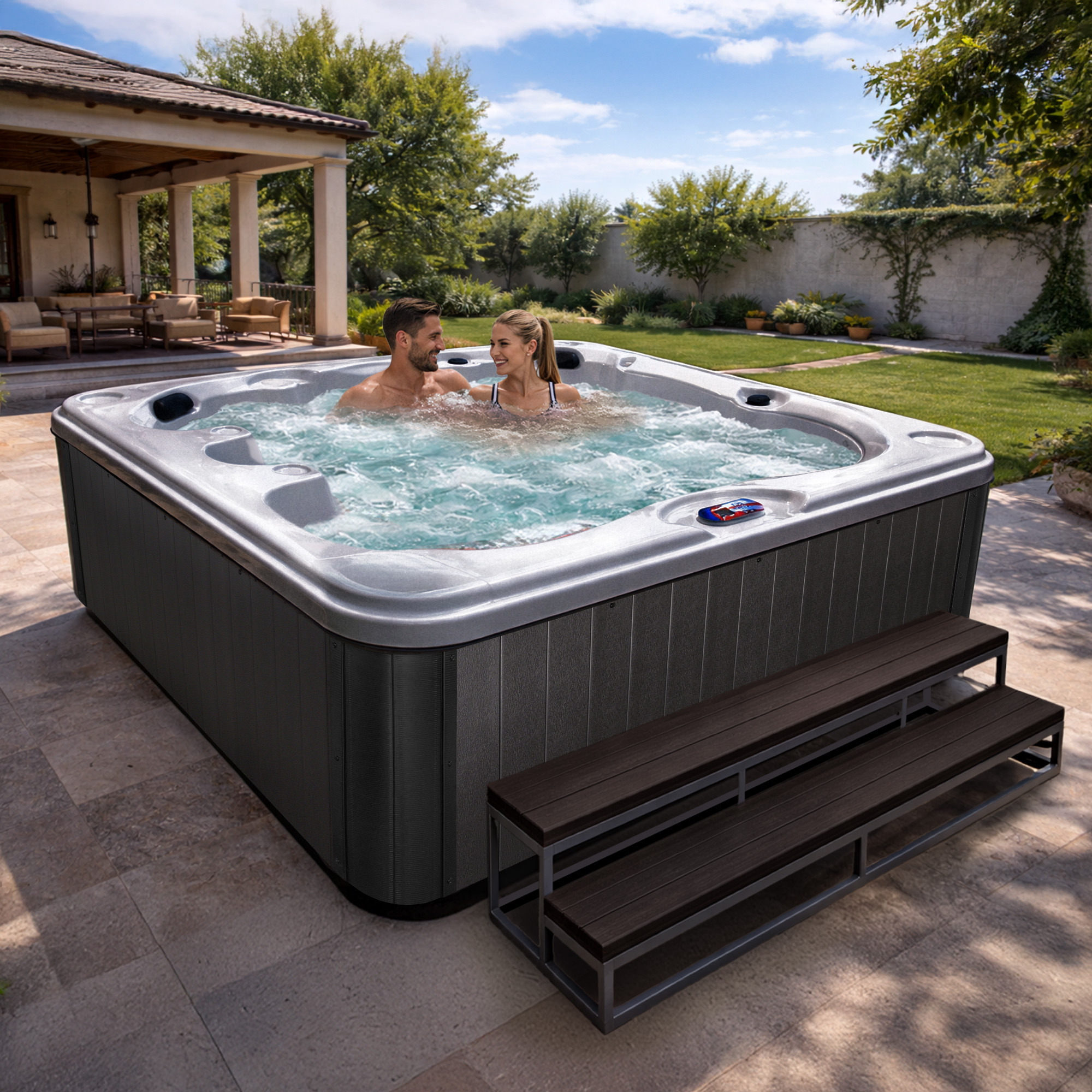 7-Person 40-Jet Premium Acrylic Bench Spa Standard Hot Tub with Ozonator and 5.5kW Heater