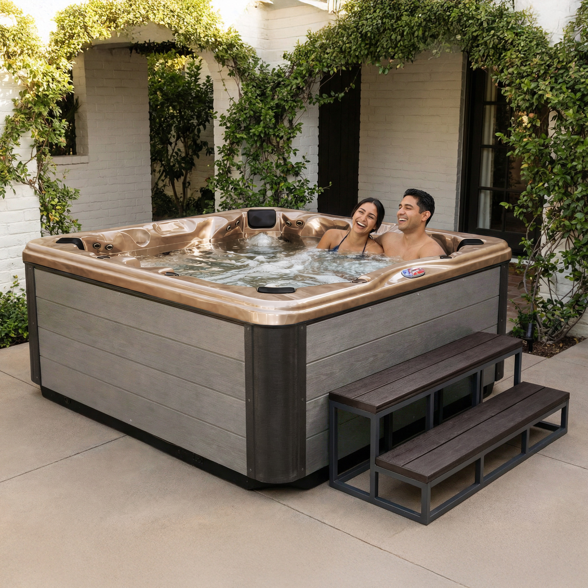 7-Person 45-Jet Premium Acrylic Bench Spa Standard Hot Tub with Ozonator and Bluetooth Sound System