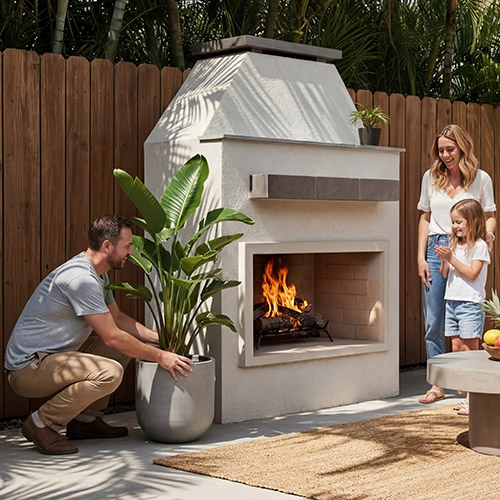 Ladero – Modern Outdoor Gas Fireplace w/ Mantel