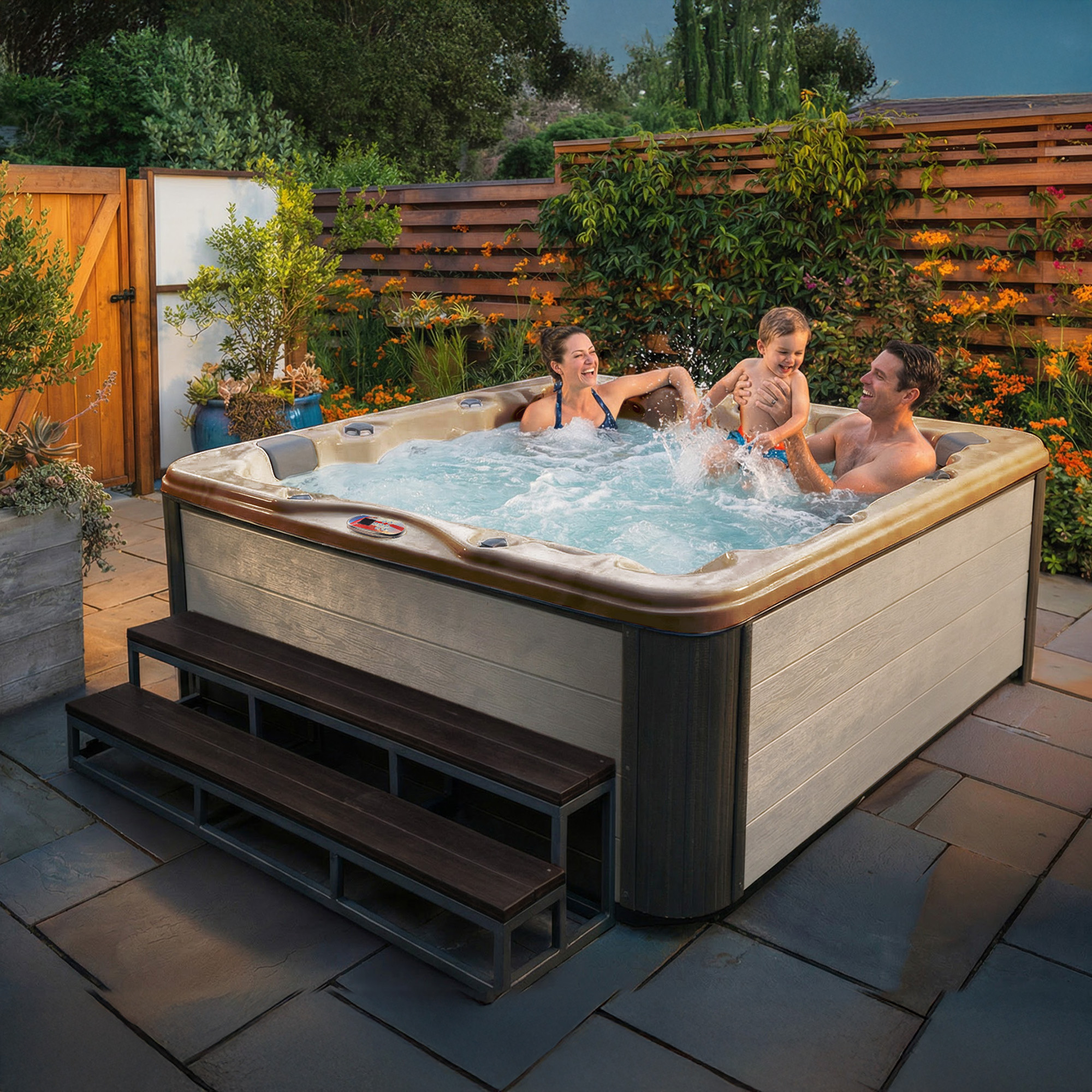 6-Person 56-Jet Premium Acrylic Lounge Spa Standard Hot Tub with Bluetooth Sound System and LED Waterfall