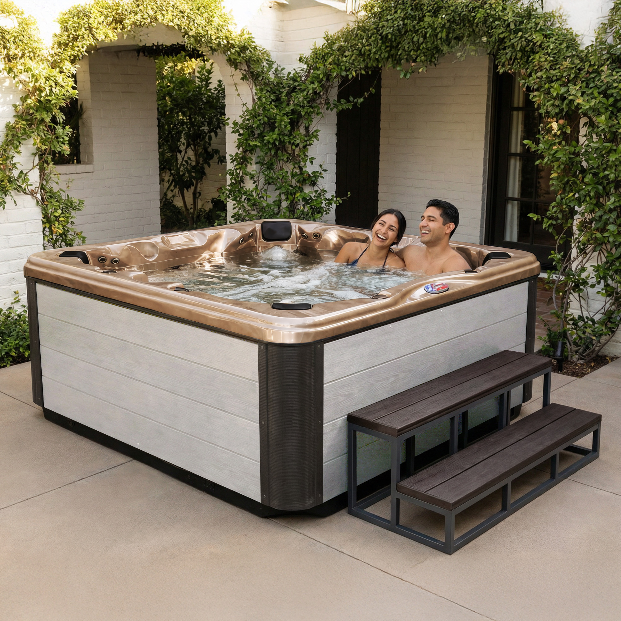 7-Person 45-Jet Premium Acrylic Bench Spa Standard Hot Tub with Ozonator and Bluetooth Sound System